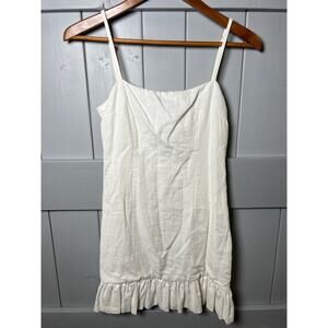 Impeccable Pig Linen Blend Cream Spaghetti Strap Dress with Ruffle Hem SIze M